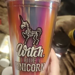Witch i ride a unicorn skelliton tumbler
